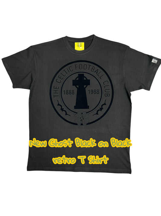 1 NEW RETRO ANNIVERSARY T SHIRT IN BLACK ON BLACK GHOST PRINT