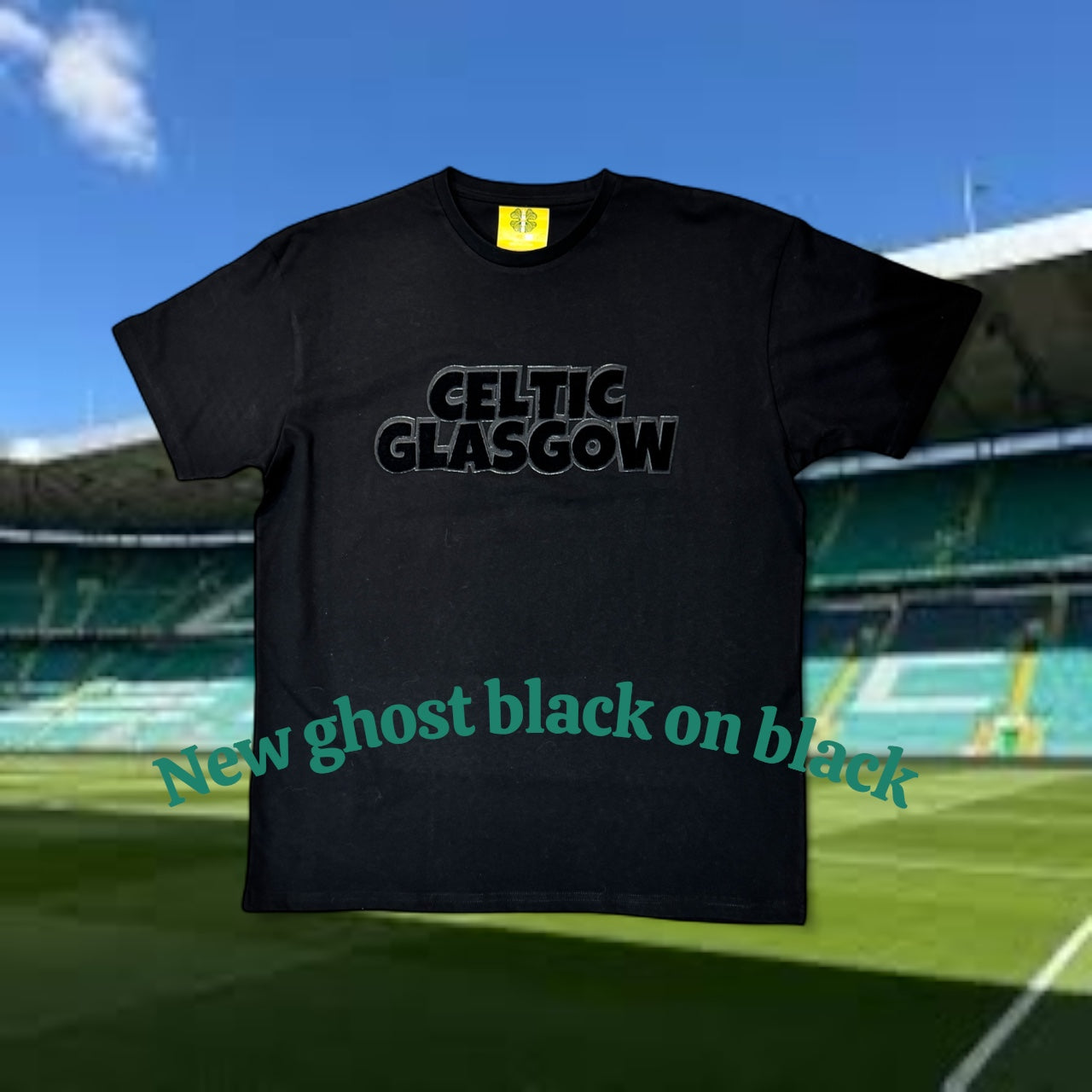 'CELTIC GLASGOW' BLACK GHOST 3D TEXTURED EMBROIDERY T-SHIRT