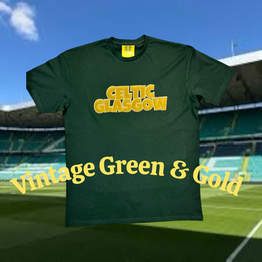 VINTAGE 'CELTIC GLASGOW'  3D TEXTURED EMBROIDERY T SHIRT
